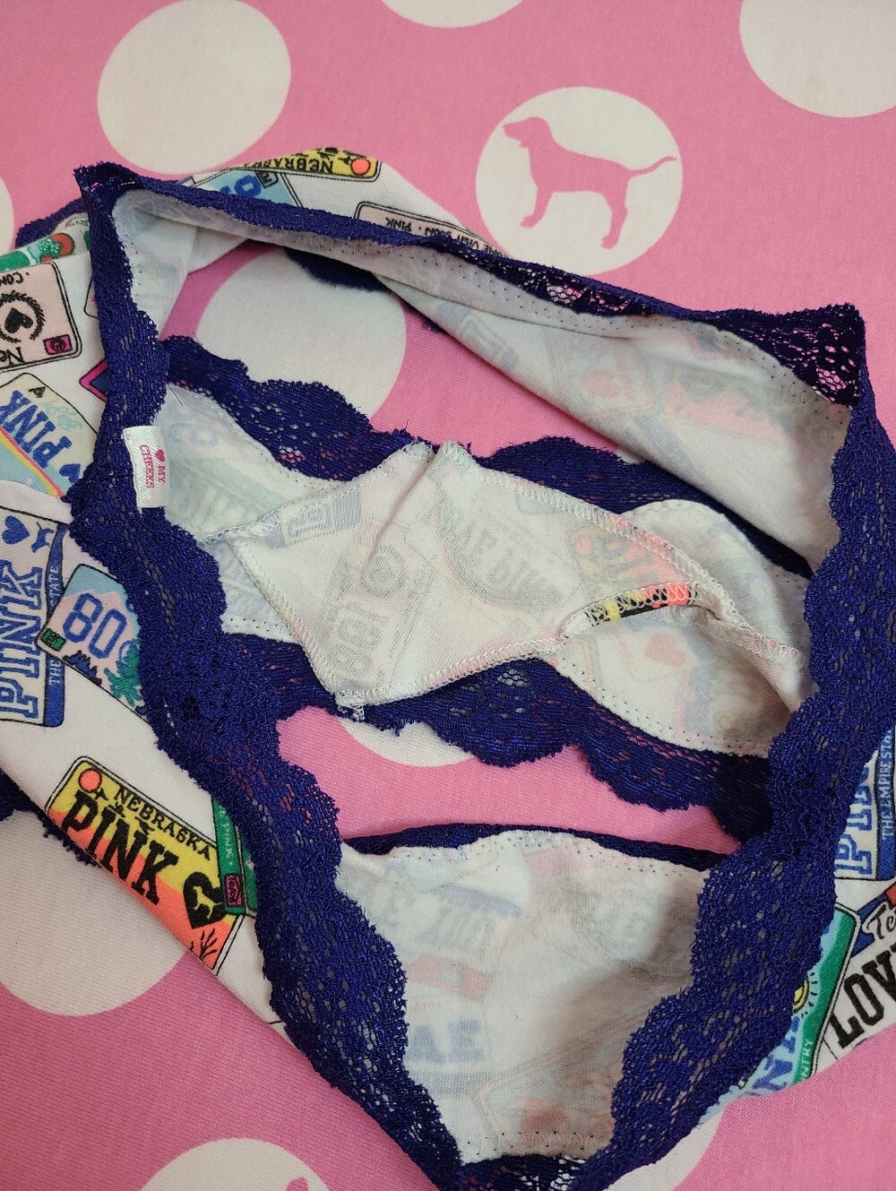 Rare VTG VS PINK Graphic Cotton Lace XLR Cheekiest Hipster Panty Size M - Picture 4 of 6